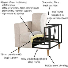 Athena 3 Seater Sofa Fabric Uplholstered Lounge Couch - Saddle