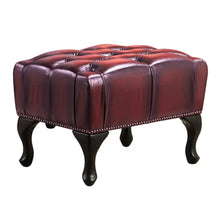 Max Chesterfield Ottoman Footstool Genuine Leather Antique Red