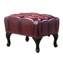 Max Chesterfield Ottoman Footstool Genuine Leather Antique Red