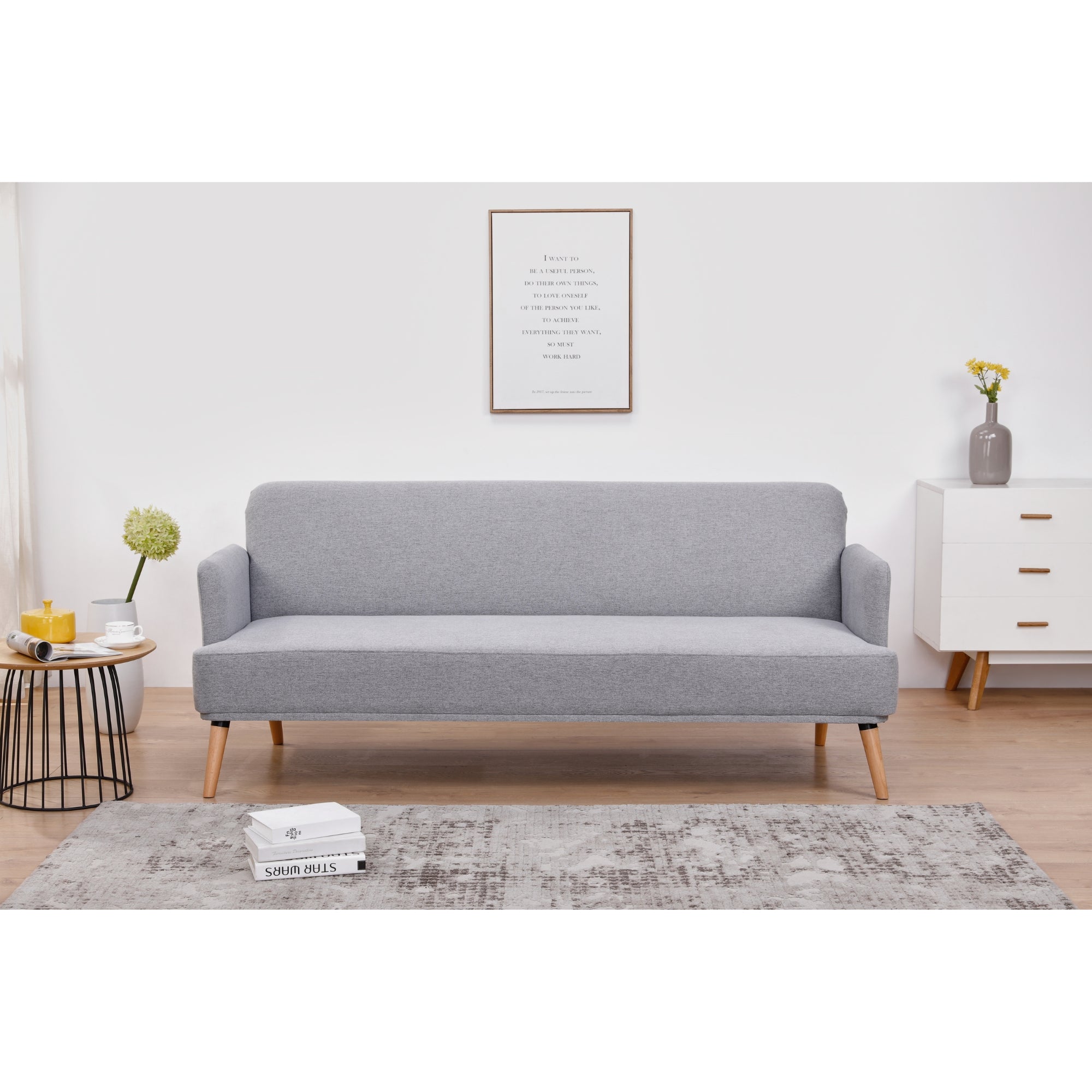 Merlin 3 Seater Sofa Futon Bed Fabric Lounge Couch - Grey