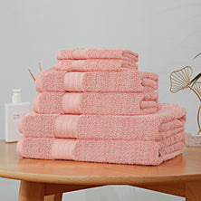Luxury 6 Piece Soft and Absorbent Cotton Bath Towel Set - Coral