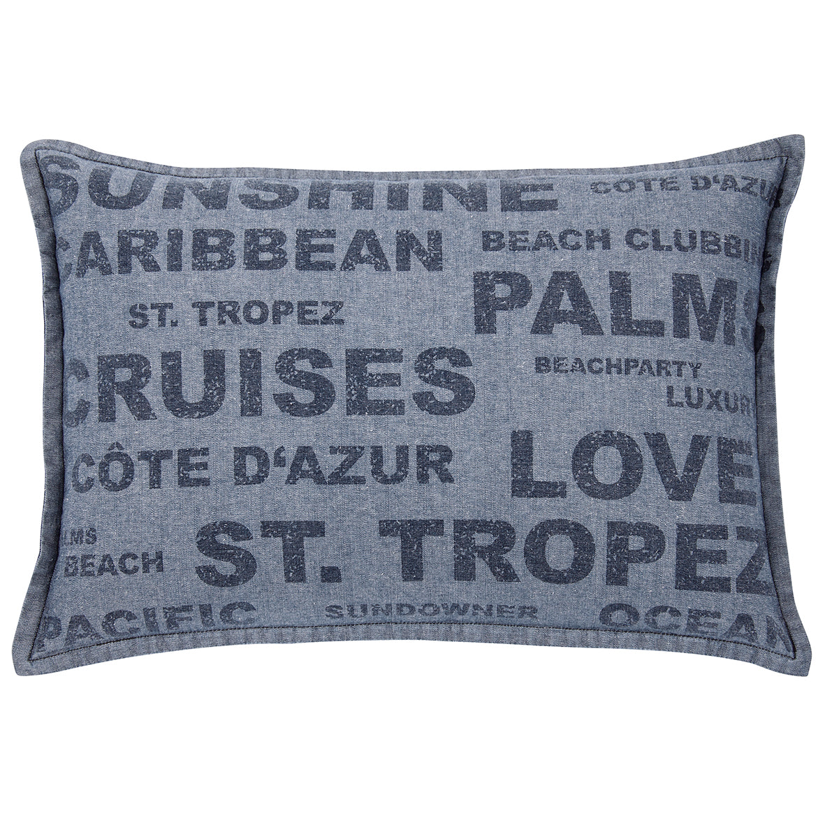 Pack of 2 Denim Sunshine Wording Cushion Cover Cruises, Caribbean, Love etc