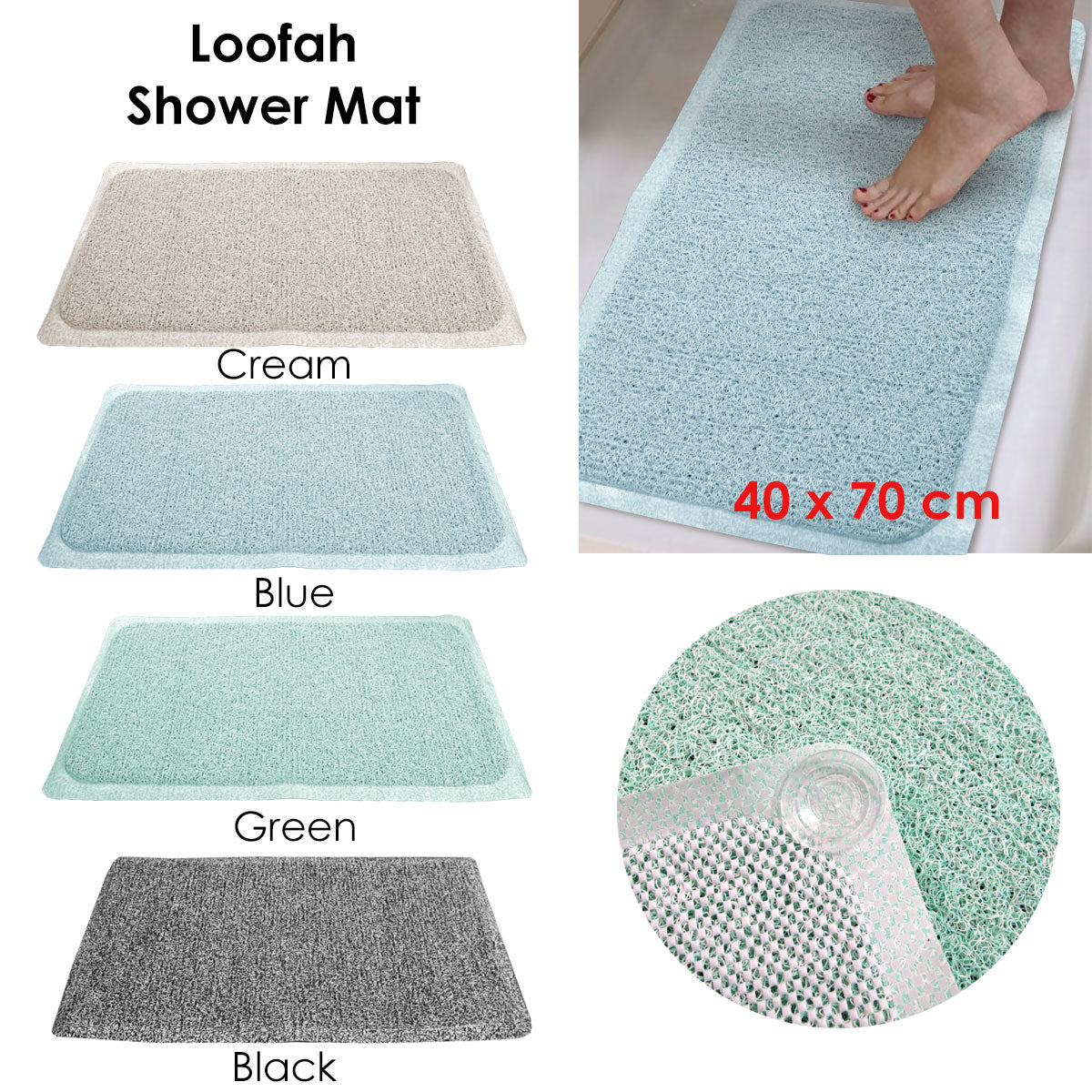 Loofah Shower Mat Black