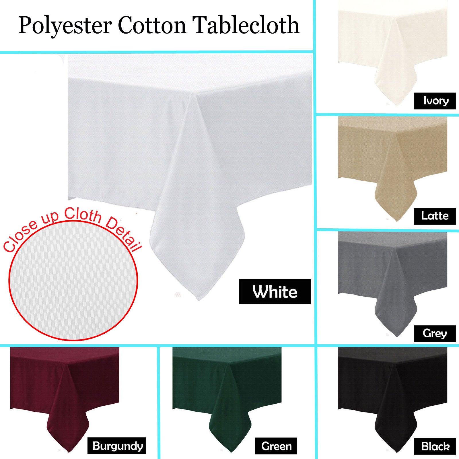 Polyester Cotton Tablecloth Ivory 180 cm Round