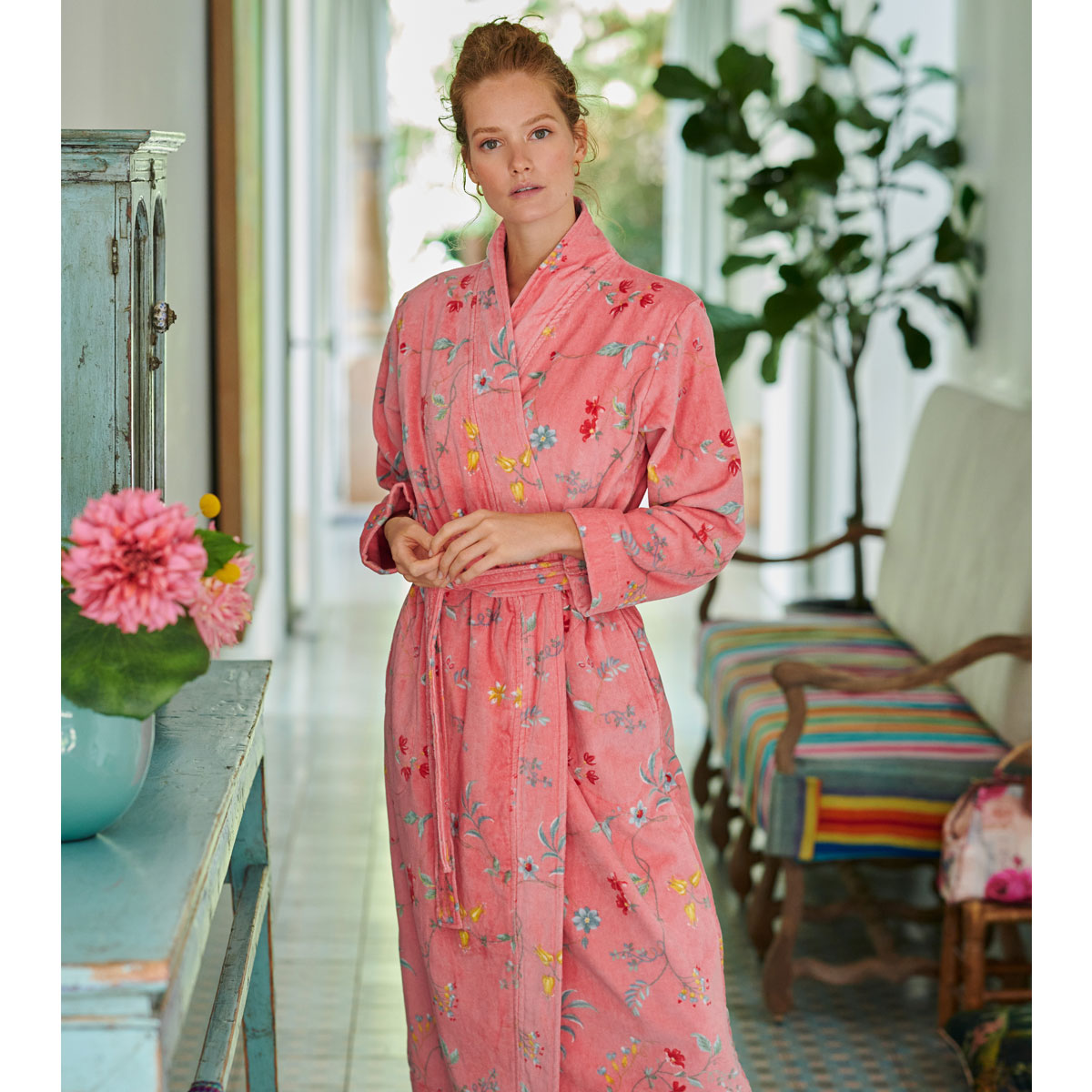 PIP Studio Les Fleurs Cotton Bath Robe Pink XXL