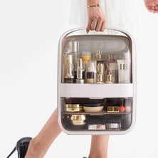 Portable Transparent Cosmetic Organizer Makeup Dust-proof Storage Box(White)
