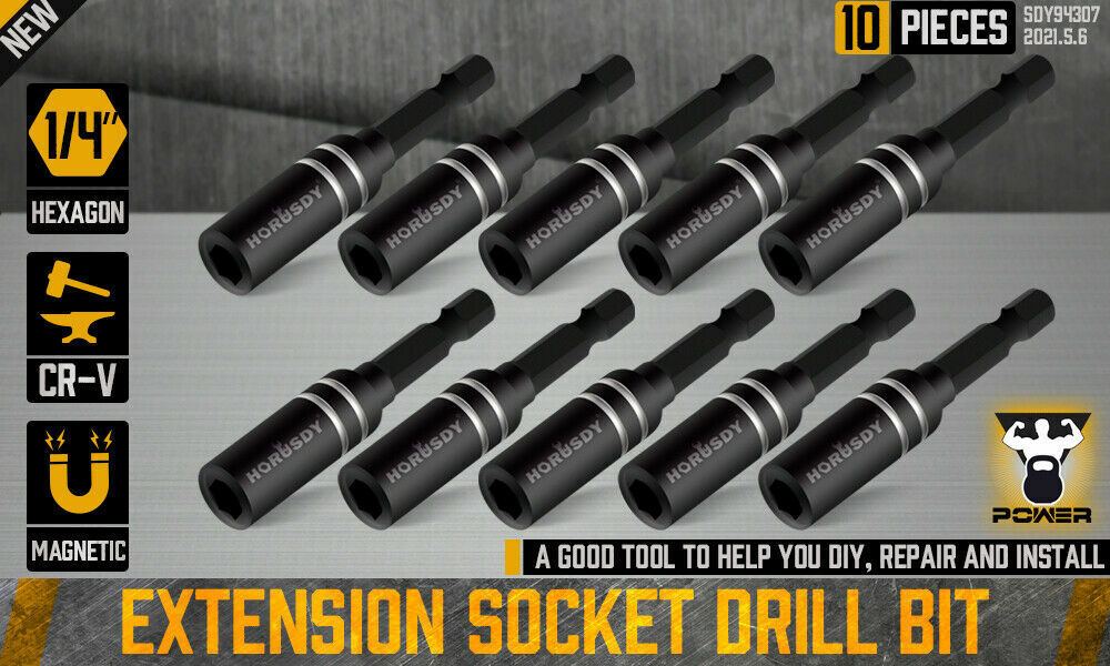 10Pc Magnetic Extension Socket Drill Bit Holder 1/4