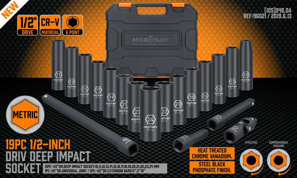 19Pc Deep Socket Set Impact 1/2