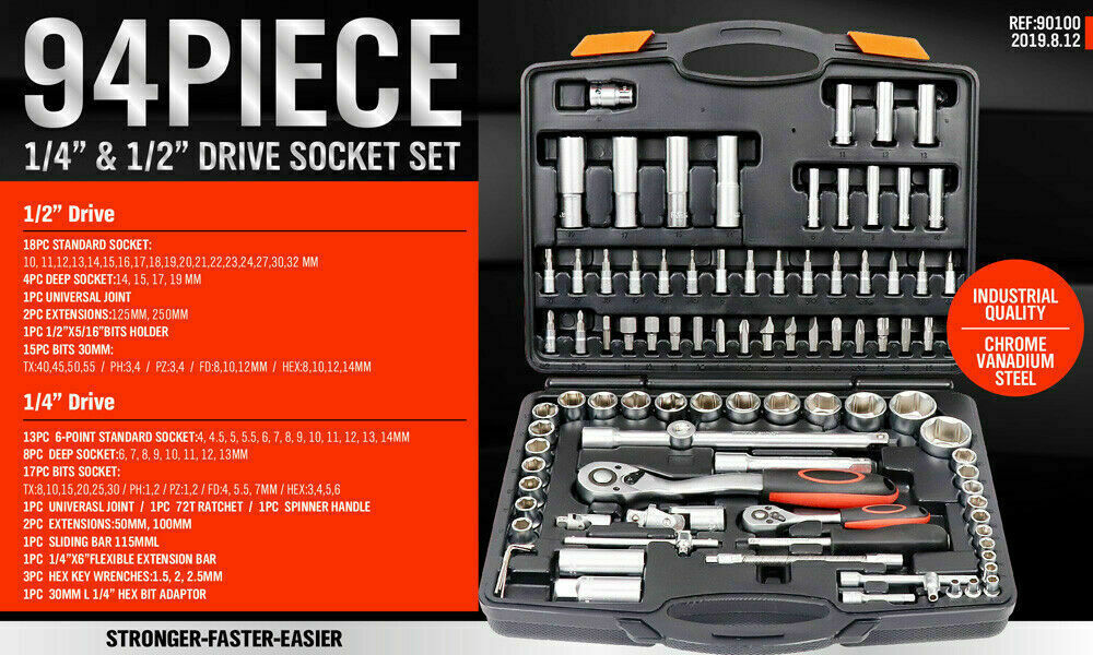 94Pc Socket Ratchet Wrench Set Screwdriver Bits Extension Torx Hex 1/4