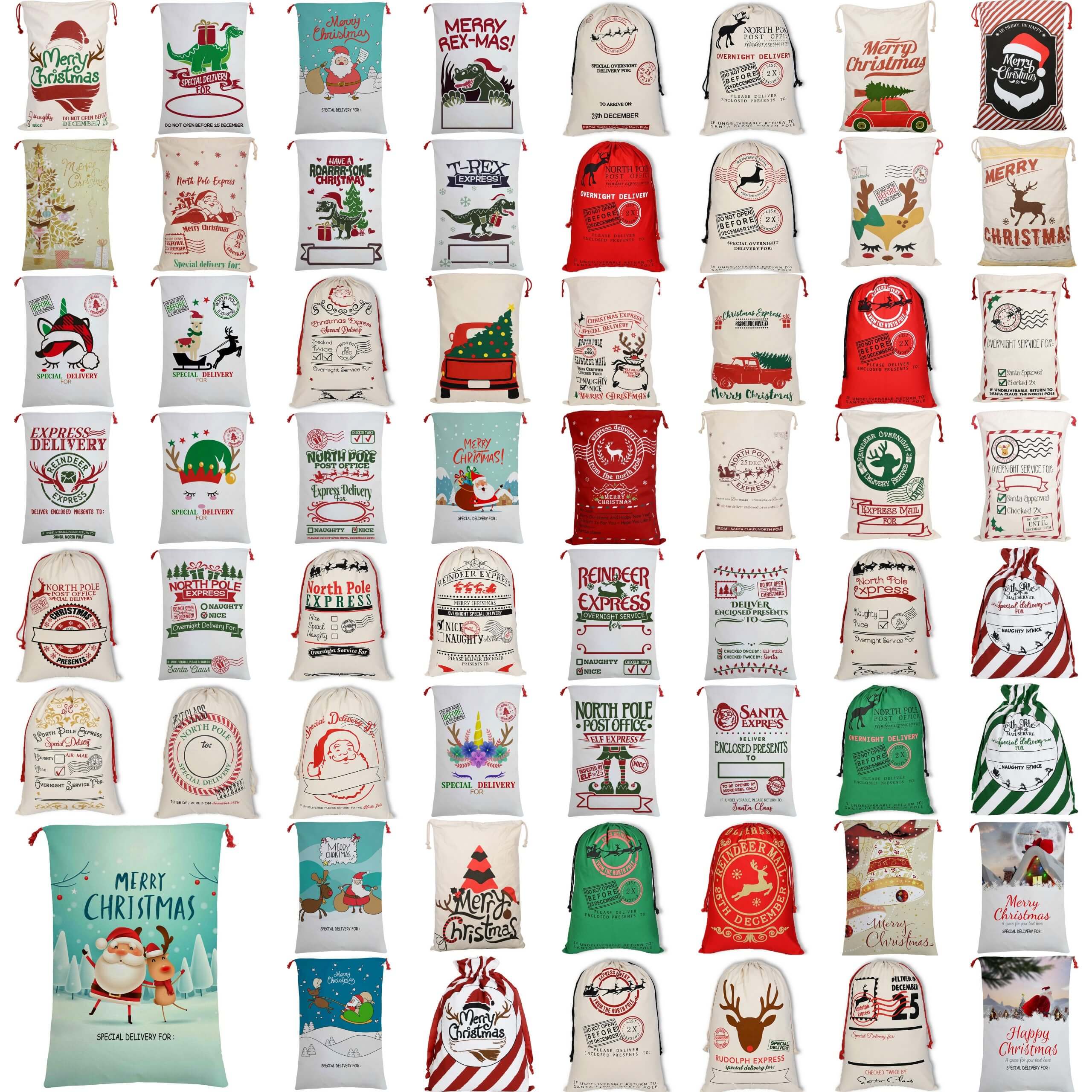 50x70cm Canvas Hessian Christmas Santa Sack Xmas Stocking Reindeer Kids Gift Bag, Cream - Santa Express