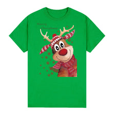 100% Cotton Christmas T-shirt Adult Unisex Tee Tops Funny Santa Party Custume, Reindeer (Green), 3XL