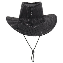 Sequin Cowboy Hat Glitter Cap Western Trilby Shiny Cowgirl Dress Up Party Wear, Black