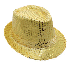 Adults Kids Unisex Sequin Fedora Hat Dance Cap Solid Jazz Party Glitter Costume, Gold