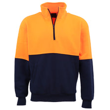 Hi Vis Safety Fleecy Half Zip Pullover Jumper Jacket Sweater Shirts Workwear, Fluro Orange / Navy, S