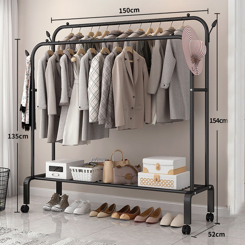 Double Clothes Rack Steel Garment Coat Hanger Stand Closet Shoes Storage Shelf