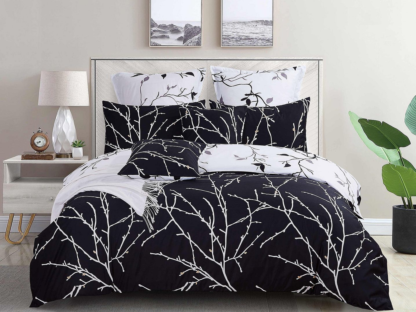 Tree Reversible King Size White Duvet Quilt Cover Set