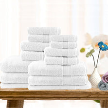 7pc light weight soft cotton bath towel set white