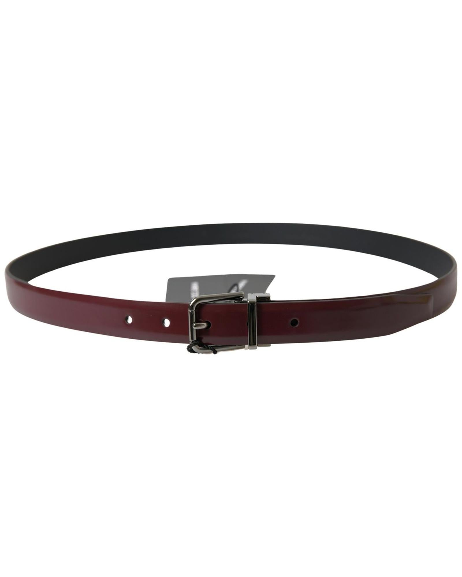 Dolce & Gabbana Men's Bordeaux Leather Silver Metal Buckle Belt - 95 cm