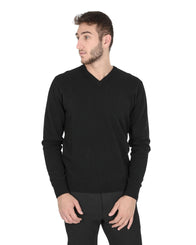 Crown of Edinburgh Cashmere Men's Refined Cashmere V-Neck Sweater in Black - XL