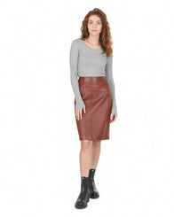 Hugo Boss Women's Lamb Leather Skirt in Brown - 42 EU