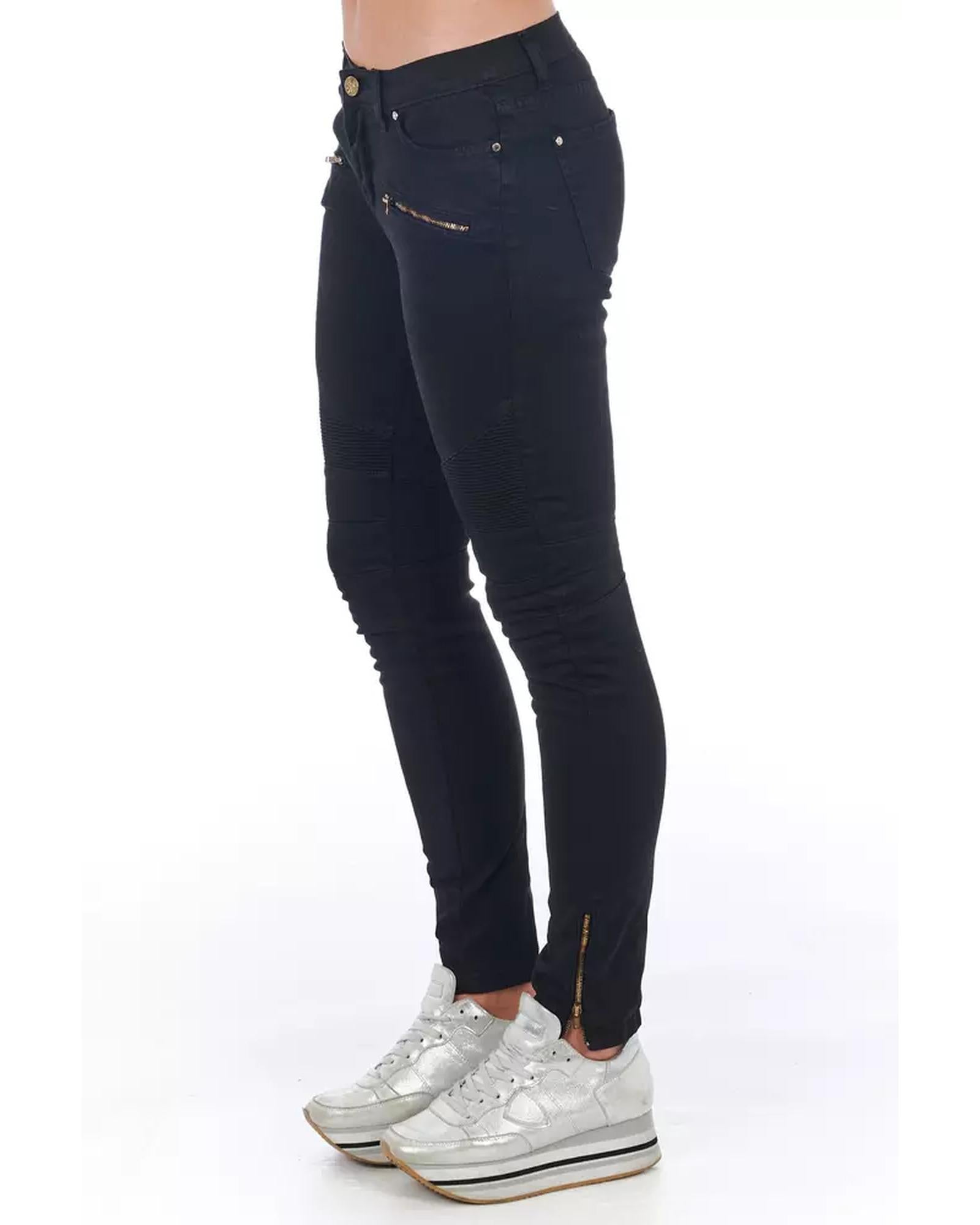 Stretch Denim Biker Jeans with Worn Wash and Multipockets 40 IT Women