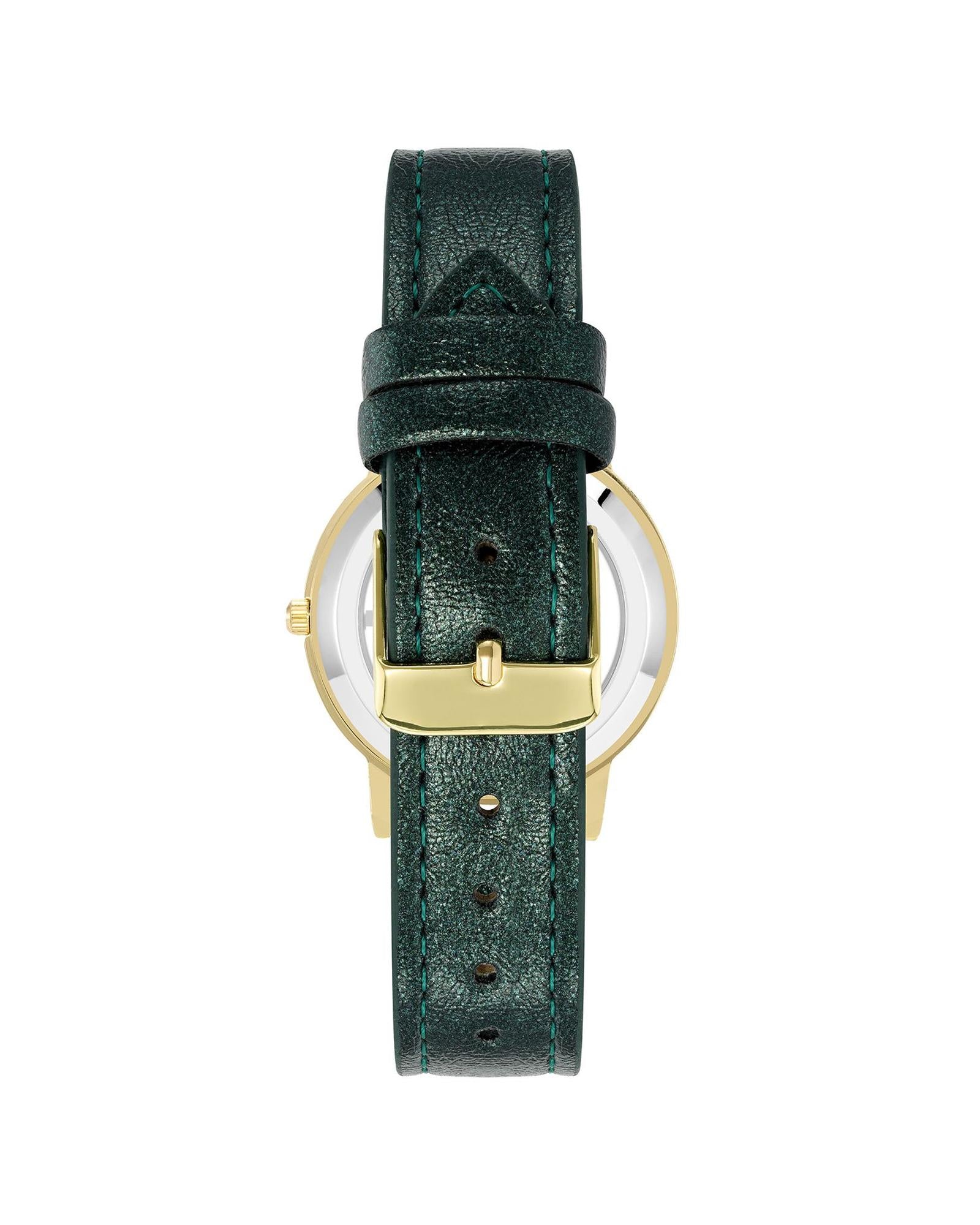 Gold Fashion Quartz Watch with Green Leatherette Strap One Size Women