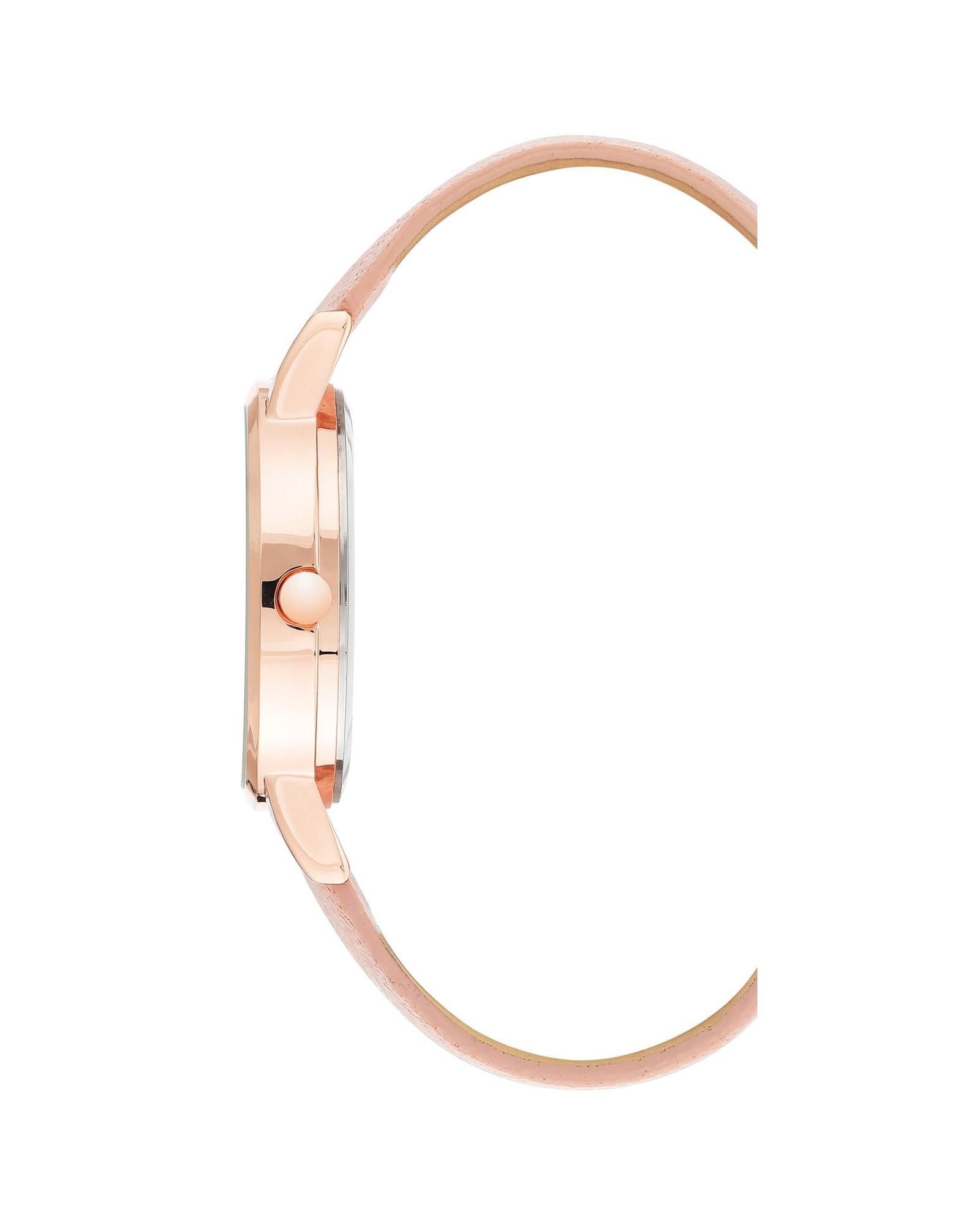 Rose Gold Fashion Quartz Watch with Leatherette Wristband One Size Women