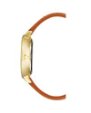 Gold Fashion Watch with Rhine Stone Facing and Brown Leatherette Wristband One Size Women