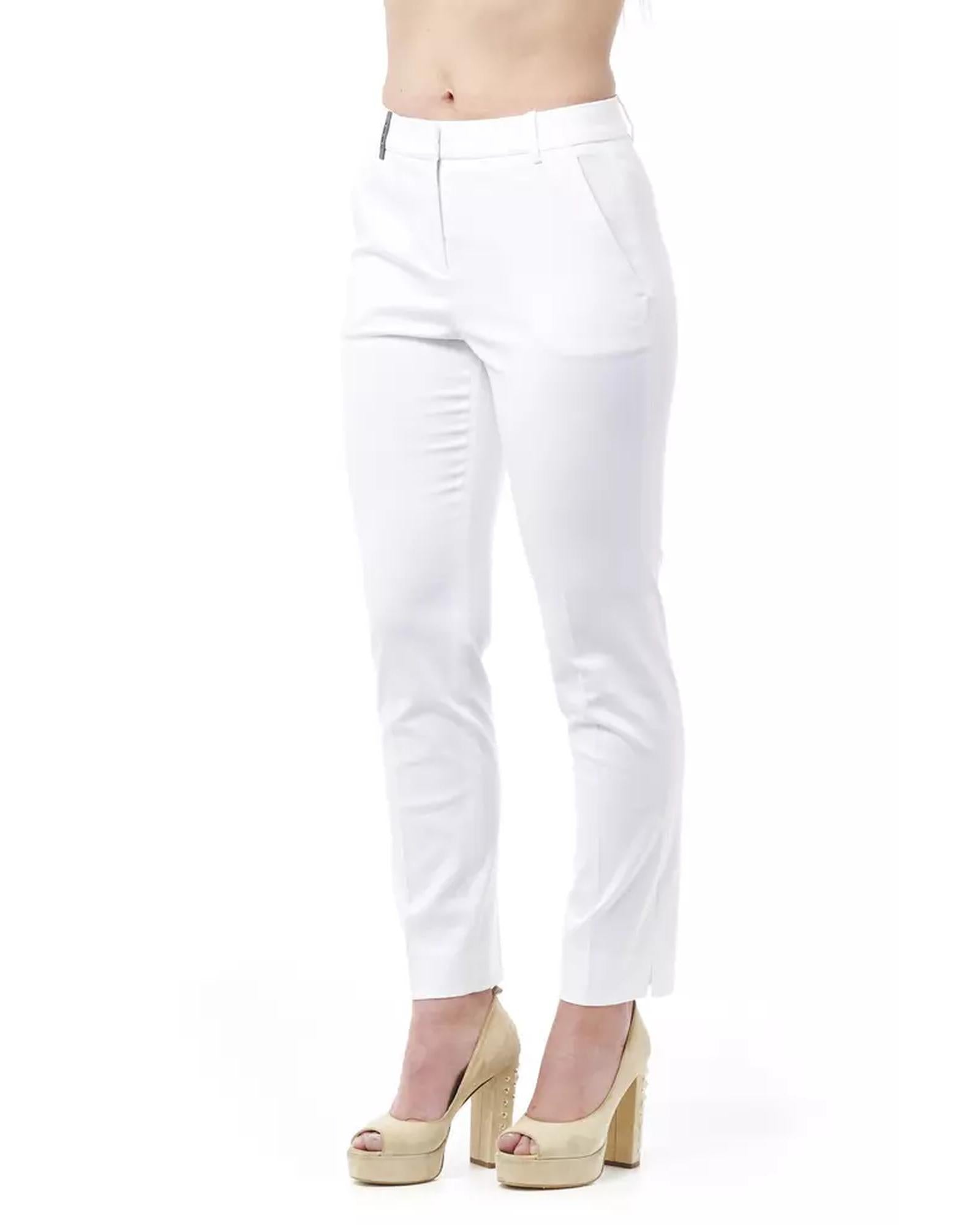 High Waist Slim Fit Trousers with Front and Back Pockets and Zip Closure 44 IT Women