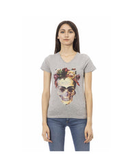 Trussardi Action Women's Elegant Gray V-Neck Tee with Front Print - XS