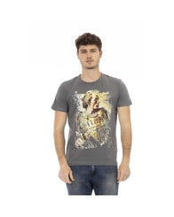 Trussardi Action Men's Chic Gray Cotton Tee with Statet Print - M