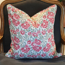 Kolka Peonies Soft Cotton Voile Decorative Hand Block-Printed Cushion - Ruby