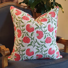 Kolka Pomegranate Soft Cotton Voile Decorative Hand Block-Printed Cushion - Ruby