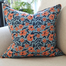 Kolka Retro Floral Soft Cotton Voile Decorative High Quality Cushion - Blue