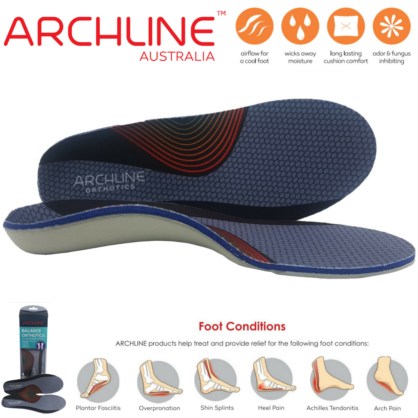 ARCHLINE Orthotics Insoles Balance Full Length Arch Support Pain Relief - EUR 38