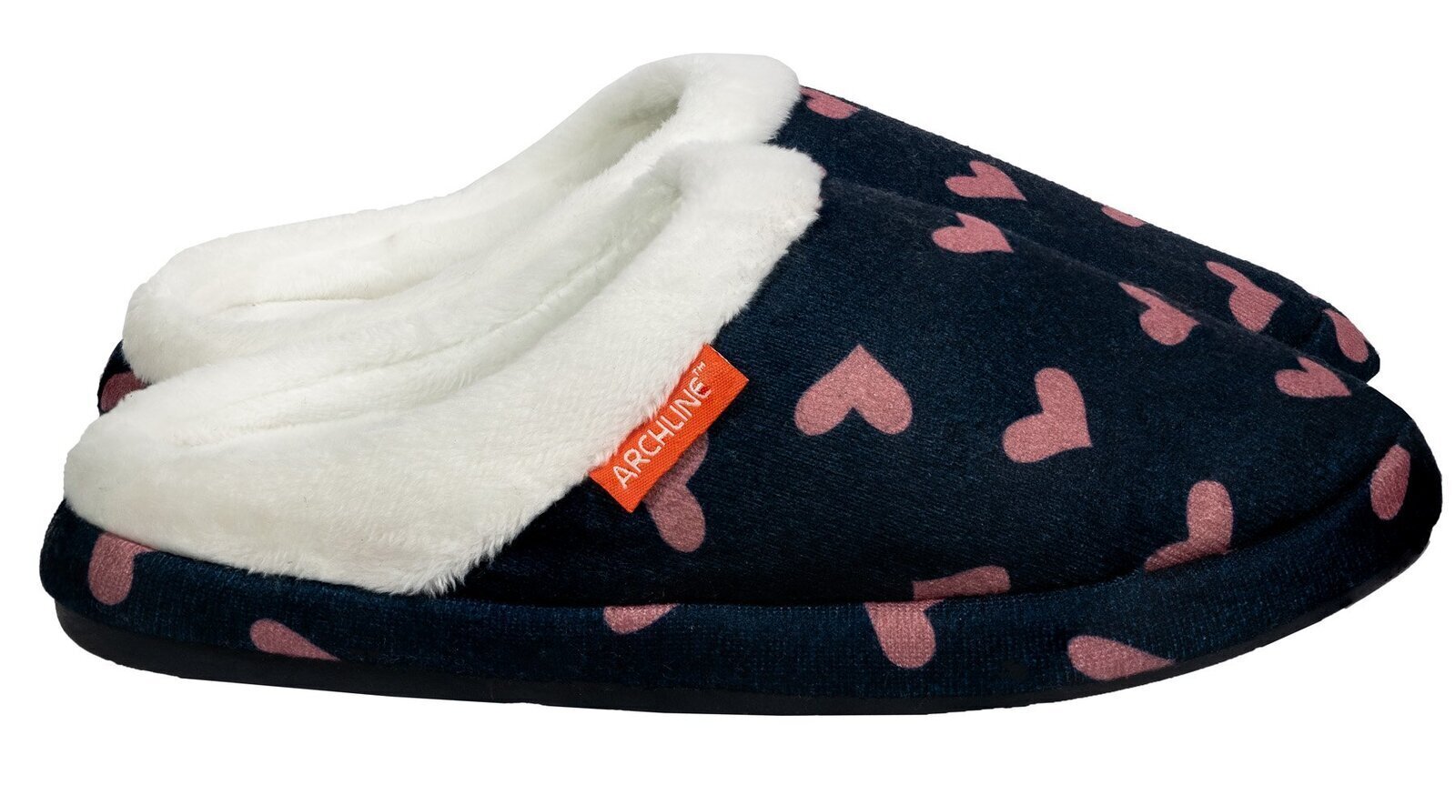 ARCHLINE Orthotic Slippers Slip On Scuffs Pain Relief Moccasins - Navy with Hearts - EUR 40 (Womens US 9)