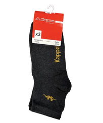 Kappa Mens Ankle Socks - Charcoal - 1 Pack of 3 - EU 42-44