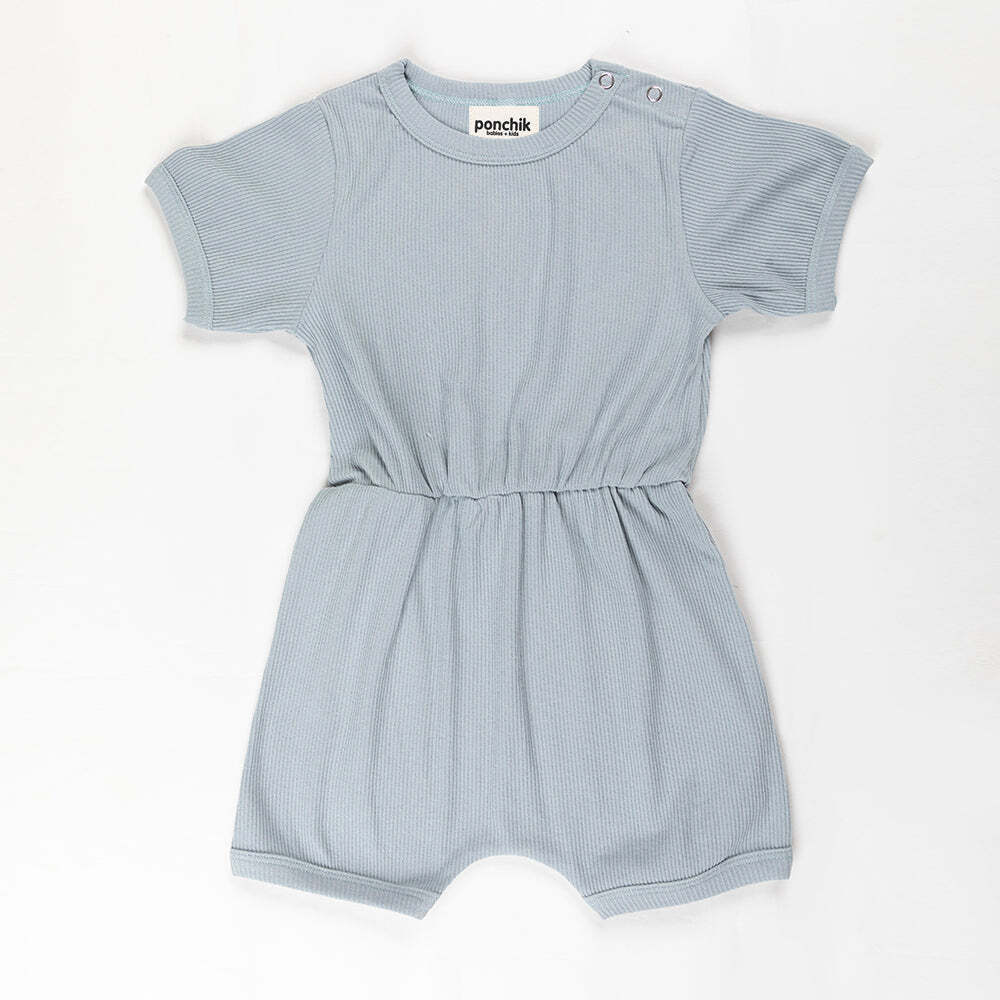 Ponchik Babies + Kids - Ribbed Cotton Romper - Capri Blue - 3-6 months