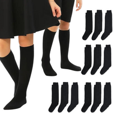 12x Pairs School Uniform Knee High Socks Cotton Rich Girls Boys Kids Bulk - Black - 9-12 (5-8 Years Old)