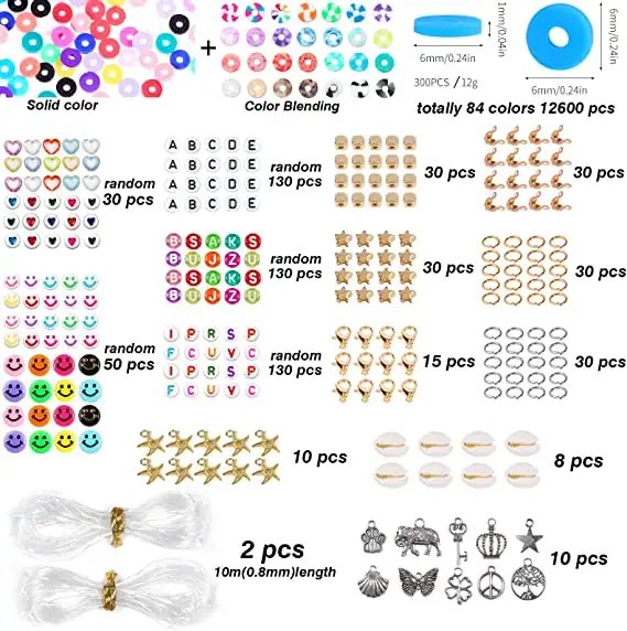 13200PCS 84 Colours Flat Round Polymer Clay Beads Kit Heishi Alphabet Letter Beads for Jewellery Bracelet Necklace Making