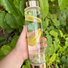 Rose Gold Crystal Bottle with Gemstone Base and Tea Infuser