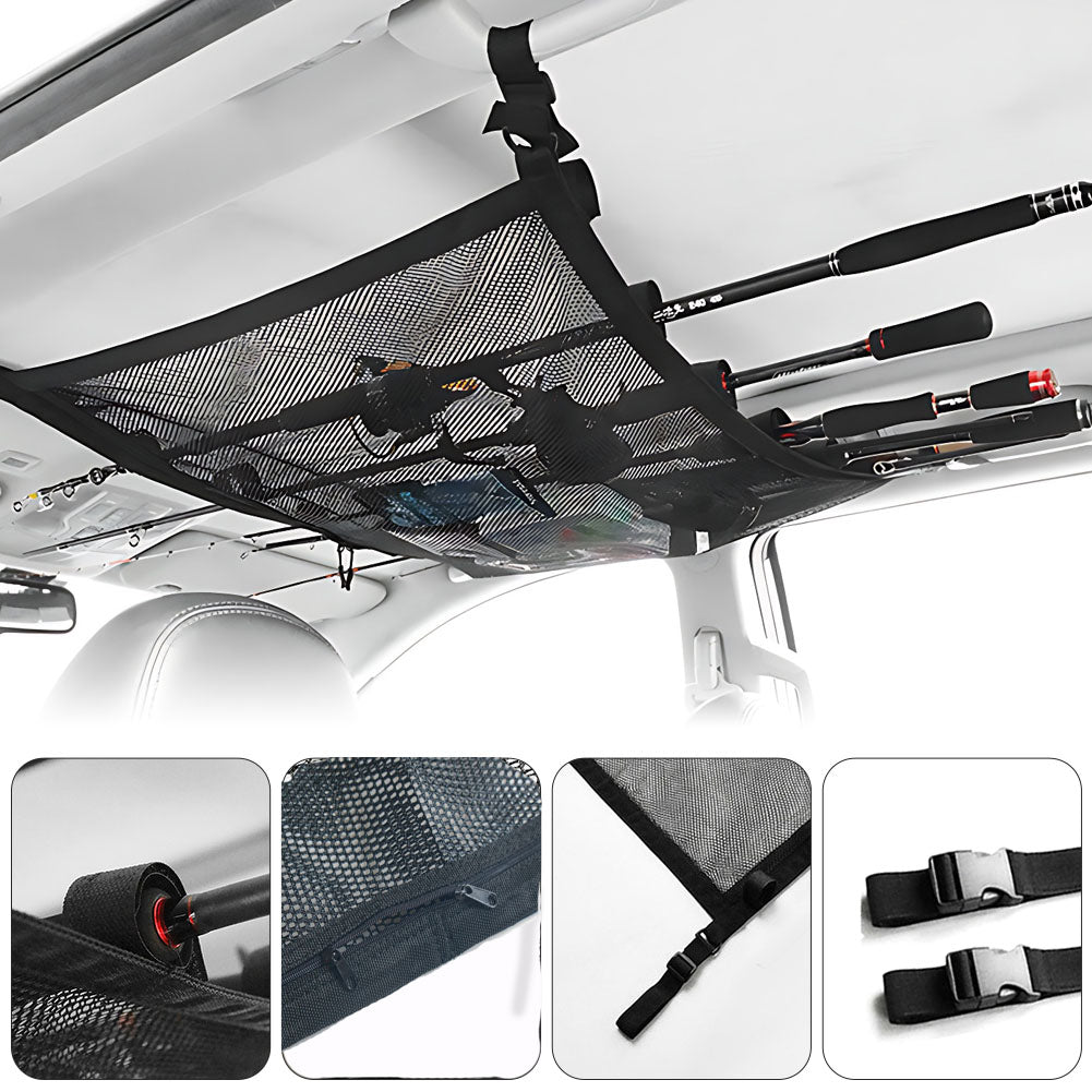 Car Fishing Rod Strap Vehicle Rod Carrier Storage Net Fishing Pole Holder SUV-2PCS Black Fishing Strap +Storage Bag