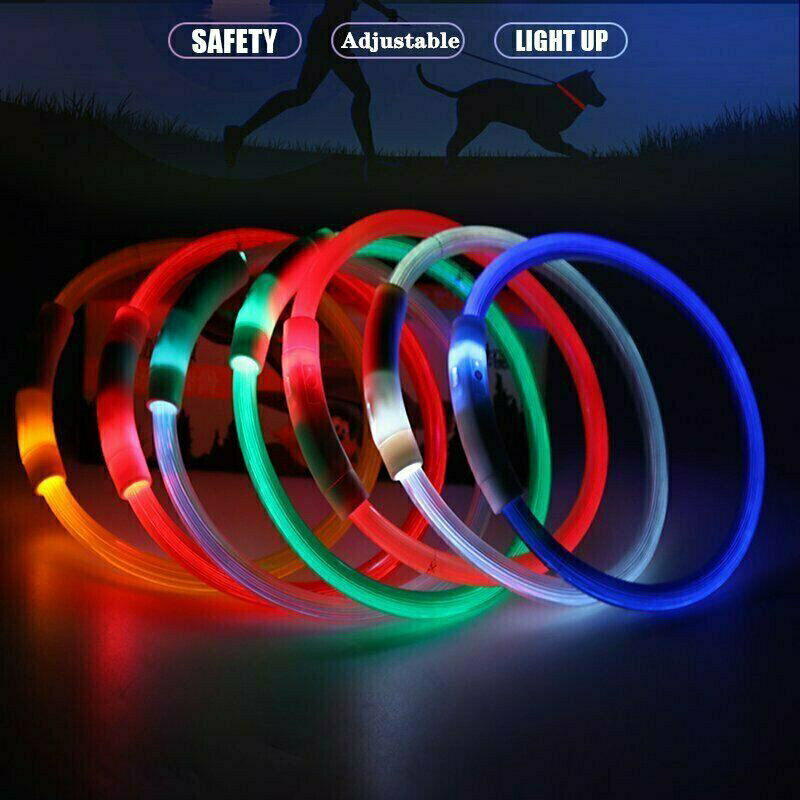 Rechargeable Night LED Dog Collar USB Glow Flashing Light Up Pet Collars Safety-Blue-Diameter Length-50cm