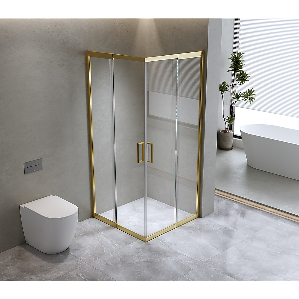 Adjustable 900x1000mm Double Sliding Door Glass Shower Screen in Gold