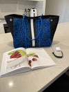 Neoprene Bag - Vegan Tote - 2 Piece Set - Stripe - Blue Leopard