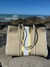 Neoprene Bag - Vegan Tote - 2 Piece Set - Stripe - Beige & Gold