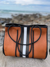 Neoprene Bag - Vegan Tote - 2 Piece Set - Stripe - Tan & Black