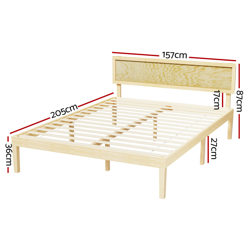 Artiss Bed Frame Queen Size Wooden Base Mattress Platform Timber Pine YUMI