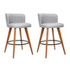 Artiss Set of 2 Wooden Fabric Bar Stools Circular Footrest - Light Grey