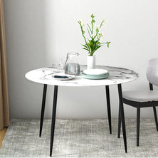Artiss Dining Table Round Wooden Table With Marble Effect Metal Legs 110CM White